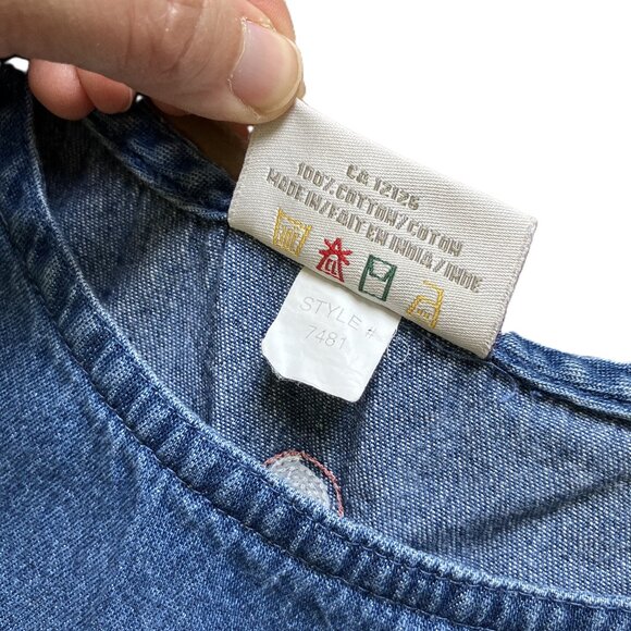 Denim Chambray Maxi Dress Jumper Noah's Ark Embroidery 90s Cotton Casual XL - Picture 6 of 8